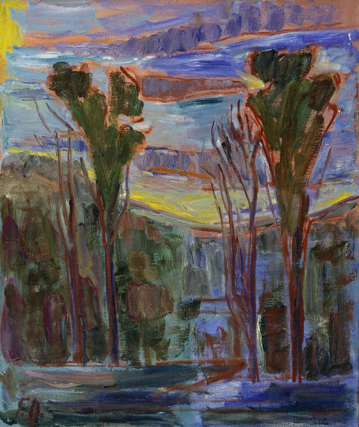 Marianne Fieglhuber-Gutscher, Niederösterreichische Landschaft, Mitte 20. Jahrhundert, Öl auf L…