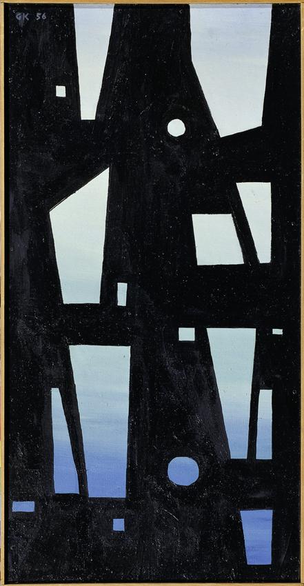 Günther Kraus, Konstruktion, 1956, Öl auf Pressspanplatte, 85,3 x 43,5 cm, Artothek des Bundes,…