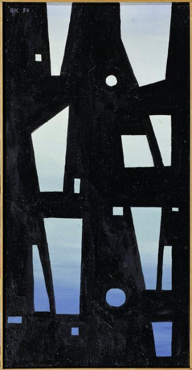 Günther Kraus, Konstruktion, 1956, Öl auf Pressspanplatte, 85,3 x 43,5 cm, Artothek des Bundes,…