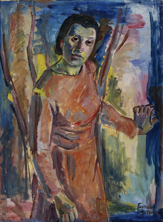 Marianne Fieglhuber-Gutscher, Frau an der Gartentür, 1945, Öl auf Leinwand, 101 x 75 cm, Belved…