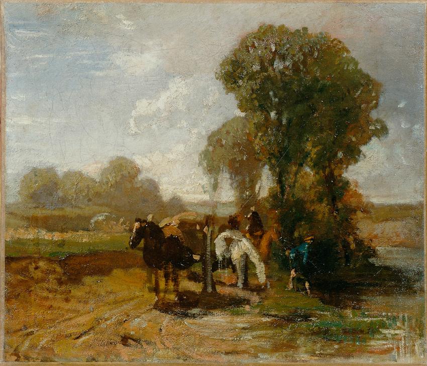 Hans von Marées, Halt an der Tränke, Öl auf Leinwand, 29,5 x 34,5 cm, Belvedere, Wien, Inv.-Nr.…