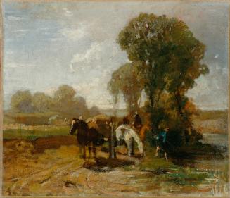 Hans von Marées, Halt an der Tränke, Öl auf Leinwand, 29,5 x 34,5 cm, Belvedere, Wien, Inv.-Nr.…
