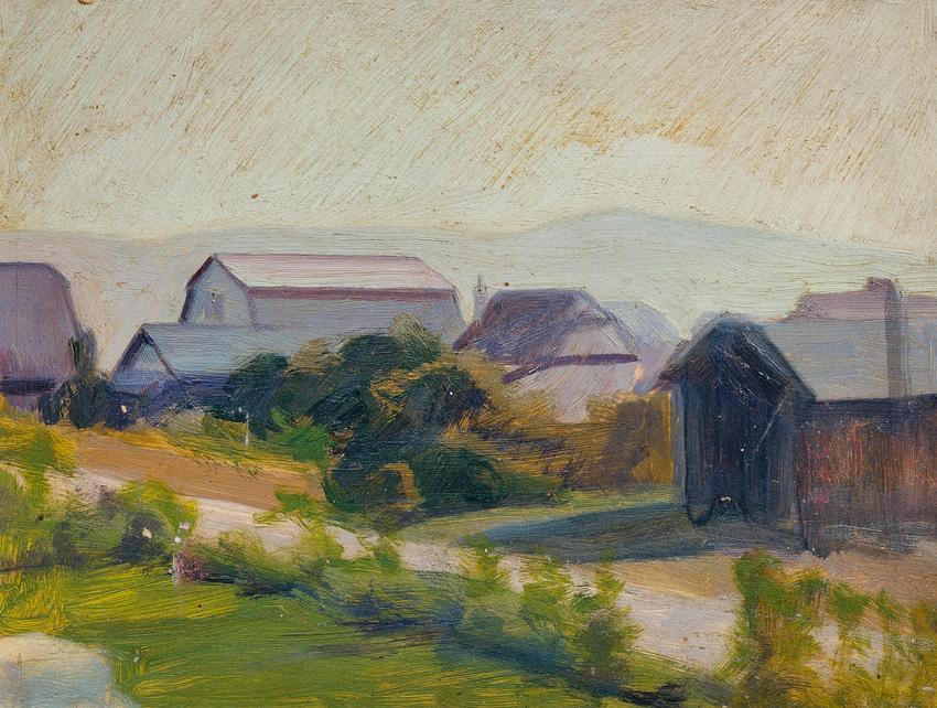 Josefine Wawra, Hütteldorf, 1922, Öl auf Pappe, 25 x 33 cm, Belvedere, Wien, Inv.-Nr. 9273