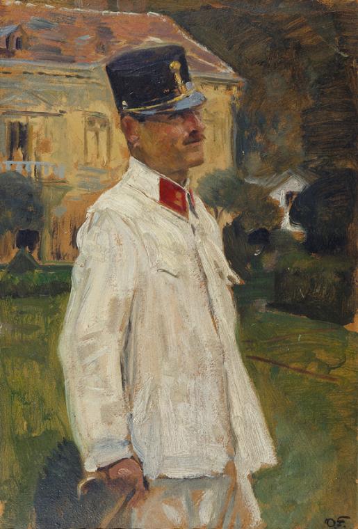 Otto Friedrich, Heinrich (?) Gallia in Offiziersuniform, um 1915/1918, Öl auf Karton, 45 × 31 c…
