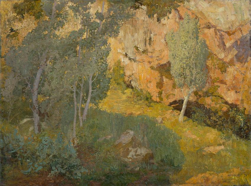 Adolf Gross, Sonniges Felsental, 1912, Öl auf Leinwand, 75 x 100 cm, Belvedere, Wien, Inv.-Nr. …