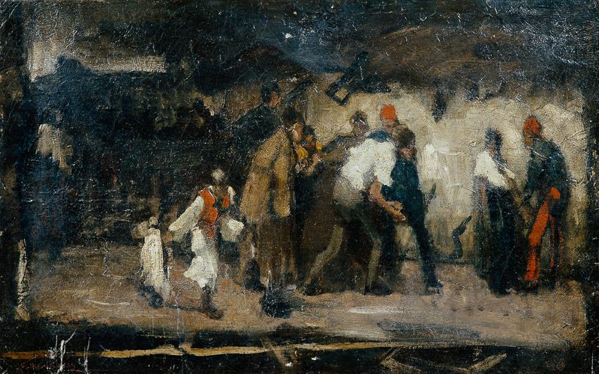 Mihály von Munkácsy, Ungarische Dorfszene, Öl auf Leinwand, 36 x 57,5 cm, Belvedere, Wien, Inv.…
