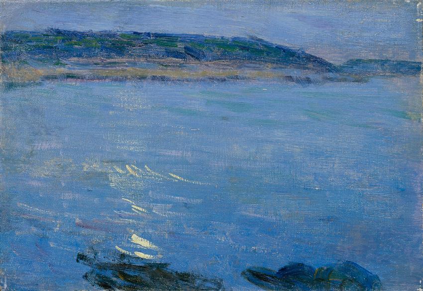 Max Kurzweil, Blaue Meereslandschaft im Mondschein, um 1900, Öl auf Leinwand, 25,5 x 37 cm, Bel ...