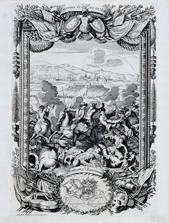 Andreas Matthias Wolffgang, Der Sieg des Prinzen Eugen von Savoyen in Italien, Kupferstich, 29,…