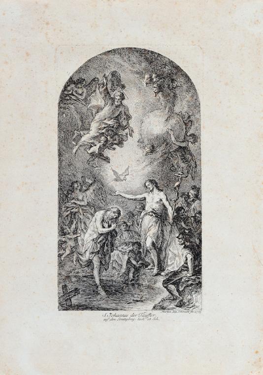 Martin Johann Schmidt, Taufe Christi, 1793, Radierung, 23,5 x 12,2 cm, Belvedere, Wien, Inv.-Nr…