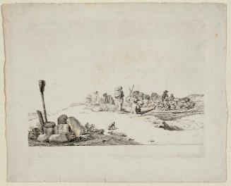 Johann Christian Brand, Landschaft mit Landleuten, Radierung, Plattenmaße: 17,5 x 22,8 cm, Belv…