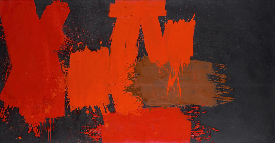 Markus Prachensky, Rouges différents sur noir – Liechtenstein, 1956/1957, Öl auf Leinwand, 100 …