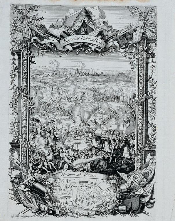 Andreas Matthias Wolffgang, Der Sieg des Prinzen Eugen Franz von Savoyen in Belgien, Kupferstic…