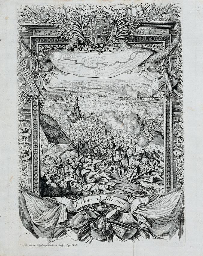 Andreas Matthias Wolffgang, Der Sieg des Prinzen Eugen von Savoyen in Ungarn, Kupferstich, 29,5…
