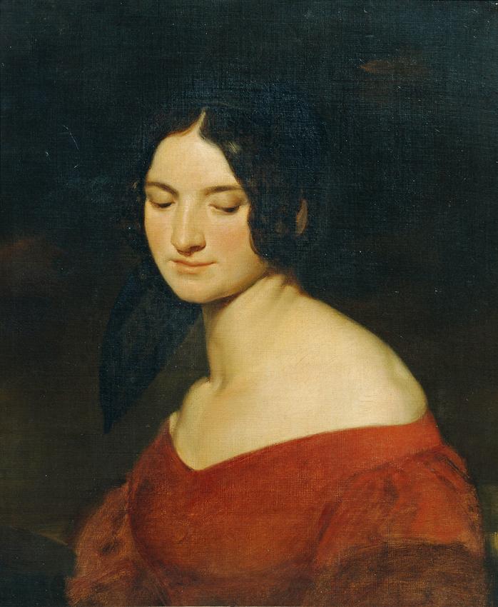 Joseph Hasslwander, Dame in indischrotem Kleid, Öl auf Leinwand, 67 x 57 cm, Belvedere, Wien, I…
