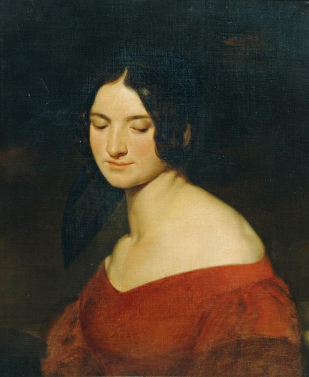 Joseph Hasslwander, Dame in indischrotem Kleid, Öl auf Leinwand, 67 x 57 cm, Belvedere, Wien, I…