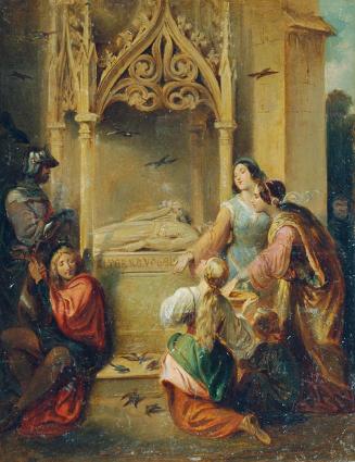 Joseph Hasslwander, Am Grabe des Walther von der Vogelweide, Öl auf Papier auf Karton, 28,3 x 2…
