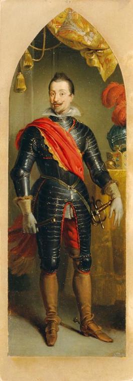 Johann Peter Krafft, Kaiser Ferdinand II. stehend, 1839, Öl auf Papier auf Karton, 44,5 x 15 cm…