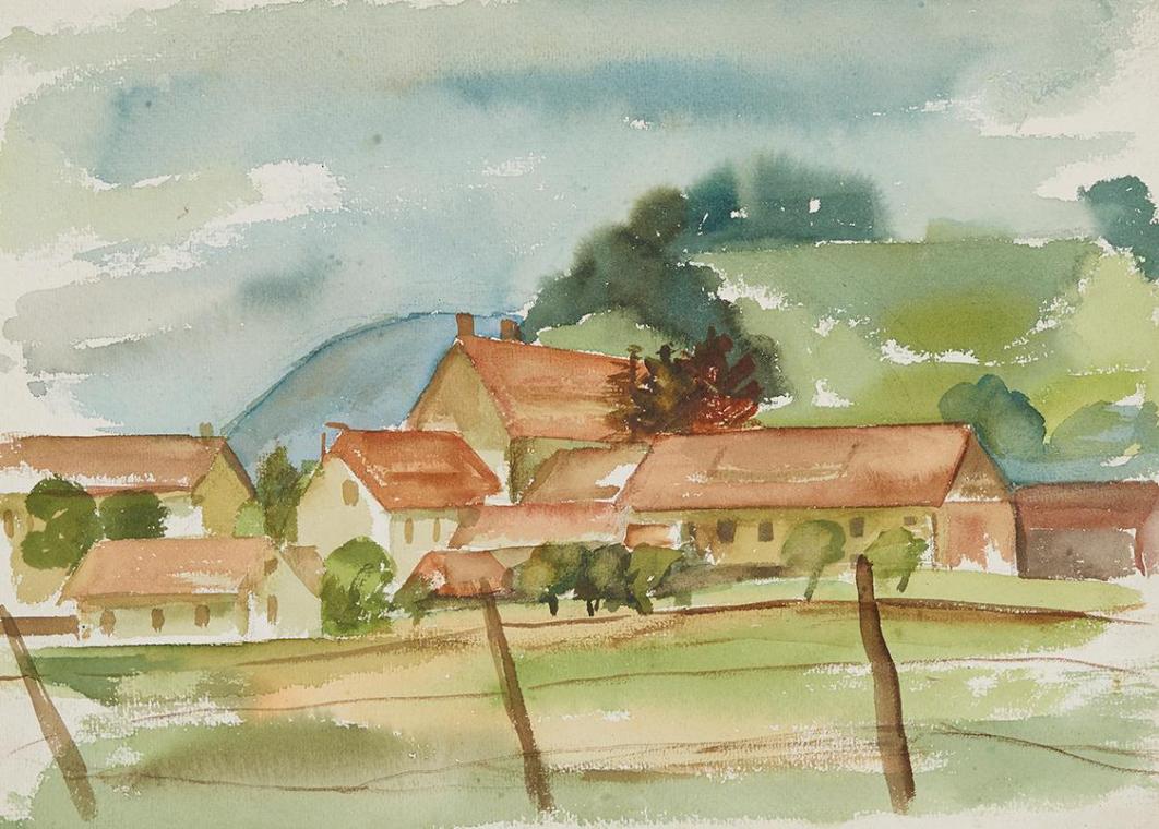 Anny Dollschein, Glasfabrik beim Kalvarienberg, nach 1938, Aquarell, 27,7 × 38,7 cm, Belvedere, ...