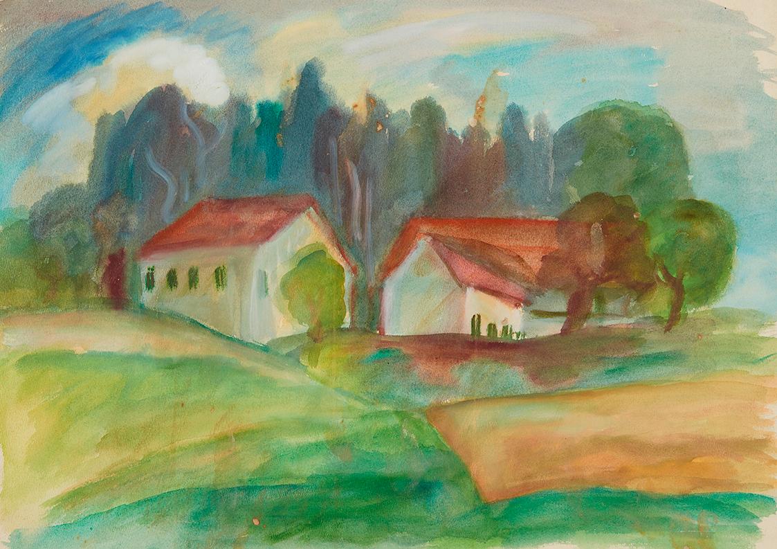 Anny Dollschein, Häuser, nach 1938, Aquarell, 43,7 × 57,7 cm, Belvedere, Wien, Inv.-Nr. 11046/2…