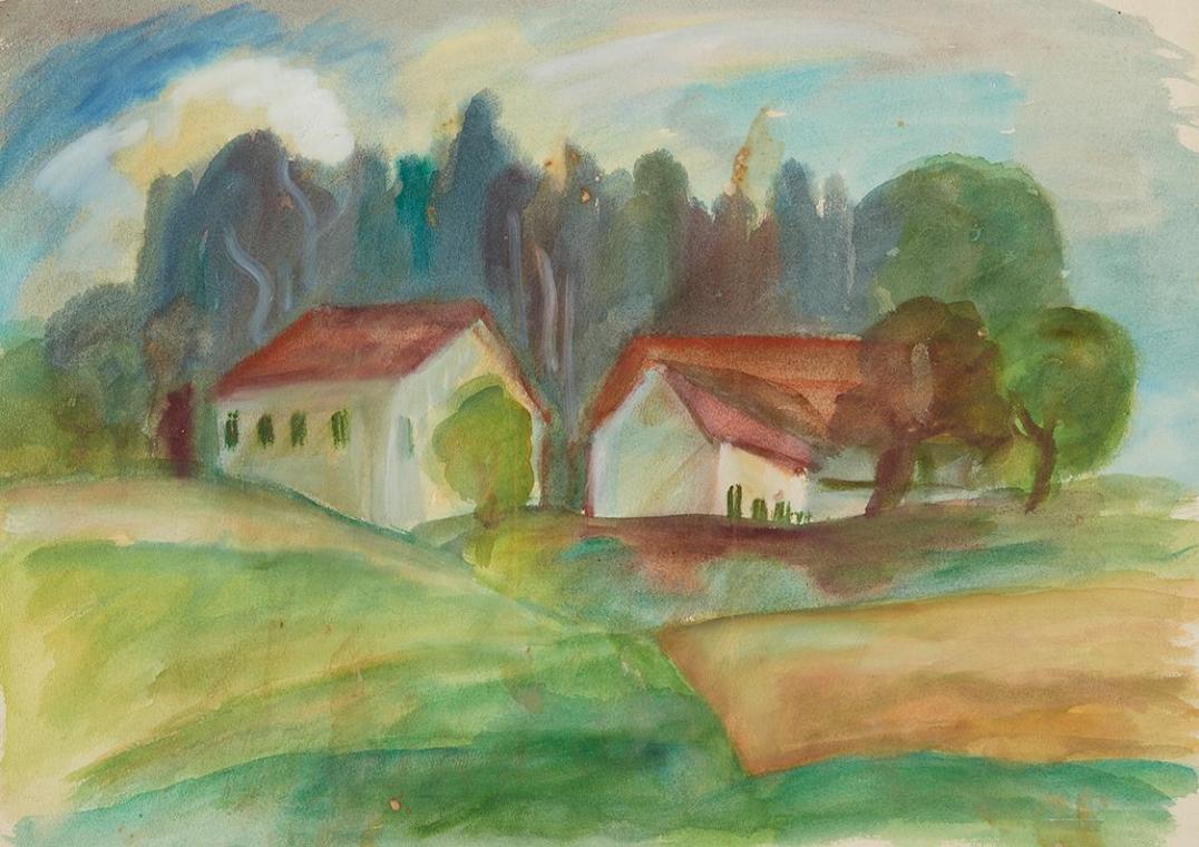 Anny Dollschein, Häuser, nach 1938, Aquarell, 43,7 × 57,7 cm, Belvedere, Wien, Inv.-Nr. 11046/2…