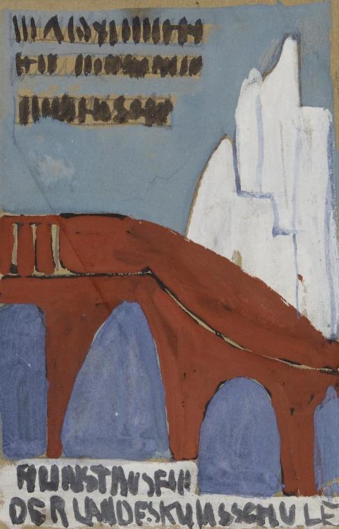 Anny Dollschein, Entwurf Kunstmuseum der Landeskunstschule, Aquarell, 20,5 × 13,5 cm, Belvedere…