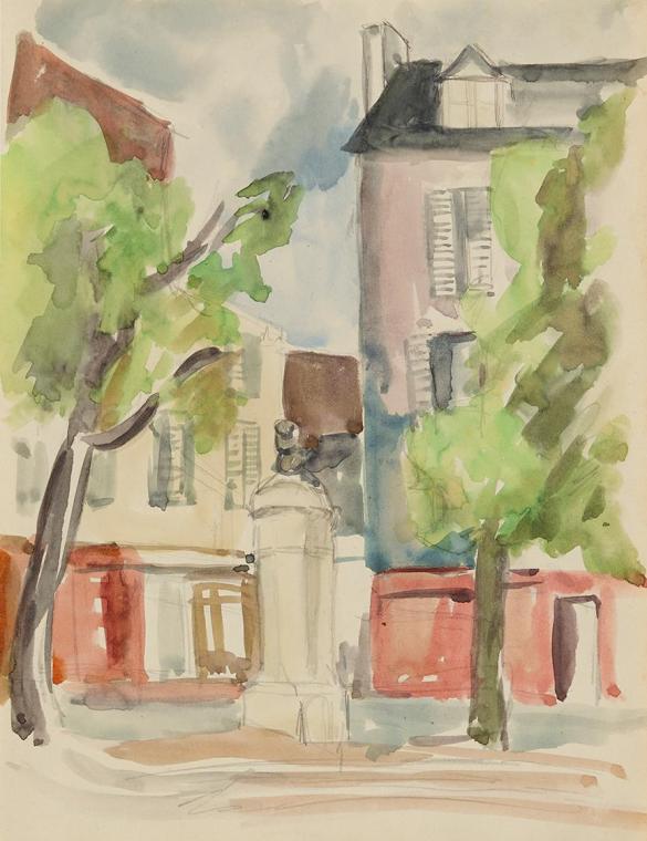 Anny Dollschein, Dorfplatz, Aquarell, 26,9 × 20,6 cm, Belvedere, Wien, Inv.-Nr. 11046/56