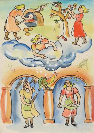Anny Dollschein, Entwurf: Frau Holle, um 1943, Aquarell, 20,9 × 15 cm, Belvedere, Wien, Inv.-Nr…