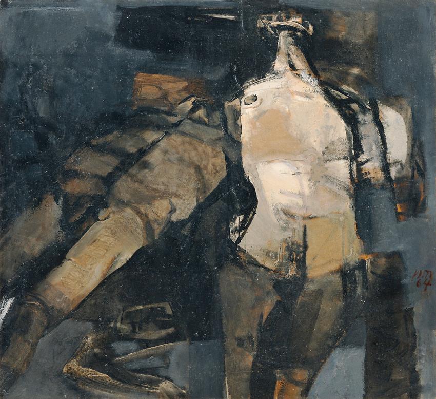 Paul Meissner, Antike Tragödie, 1964, Kunstharz auf Hartfaserplatte, 121,5 x 132,5 cm, Artothek…
