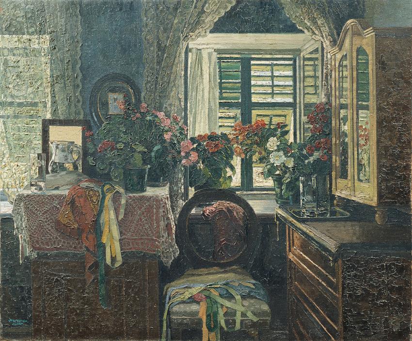 Josef Stoitzner, Interieur, um 1913, Öl auf Leinwand, 100 x 120 cm, Belvedere, Wien, Inv.-Nr. 1 ...