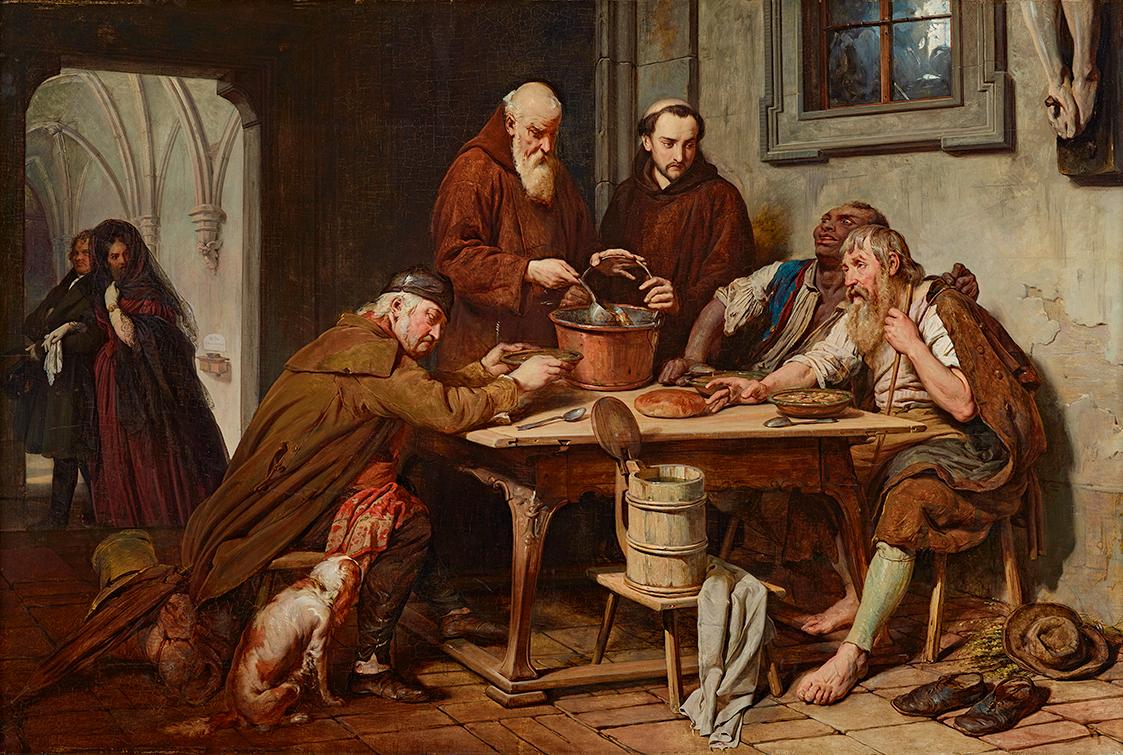 Josef Danhauser, Die Klostersuppe, 1838, Öl auf Holz, 85,5 x 130 cm, Belvedere, Wien, Inv.-Nr. …