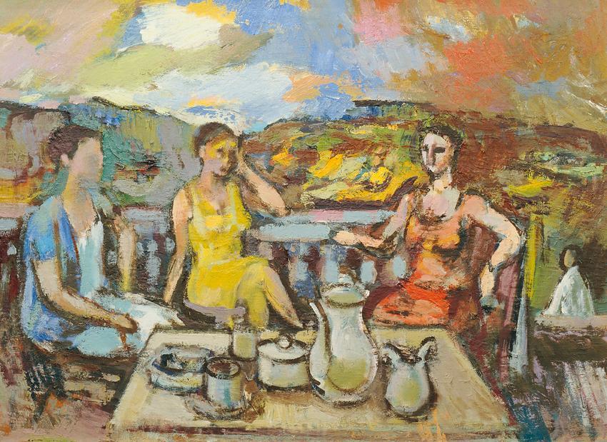 Hans Letz, Drei Damen auf der Terrasse, 1960, Öl auf Leinwand, 71 x 97,5 cm, Belvedere, Wien, I…
