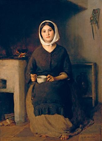 Johann Baptist Reiter, Sitzende Frau in einer Bauernküche, vor 1860, Öl auf Leinwand, 36,5 x 27…