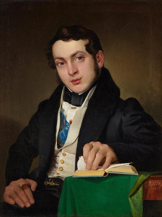 Eduard Ritter, Sitzender junger Mann in schwarzem Rock, 1835, Öl auf Leinwand, 38,5 x 30 cm, Be…