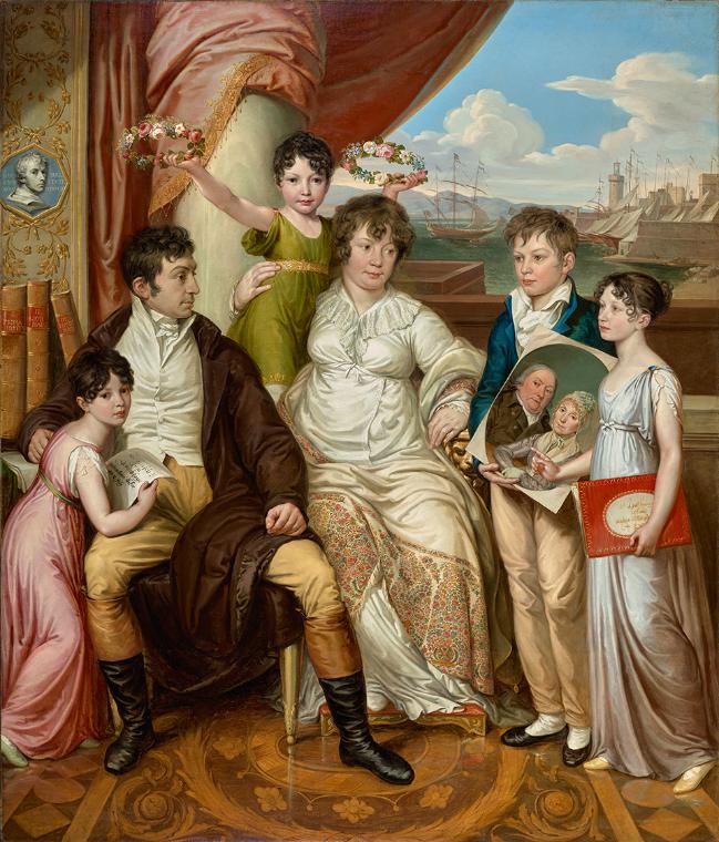 Josef Abel, Die Familie des Großhändlers Johann Christian Edler von Bruchmann, 1810, Öl auf Lei ...