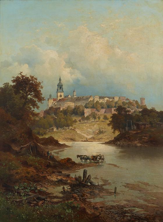 Carl Hasch, Ansicht einer Stadt an einem Fluss, um 1884, Öl auf Leinwand, 127 × 95,5 cm, Dauerl…