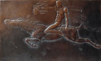 Josef Thorak, Perseus mit dem Medusenhaupt, 1913, Bronze auf weißer Marmorplatte, 24 x 40 cm, B…