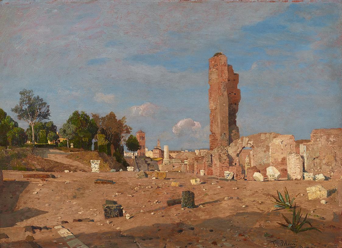 Tina Blau, Spätnachmittag am Palatin, 1886, Öl auf Holz, 33,3 x 48 cm, Belvedere, Wien, Inv.-Nr…