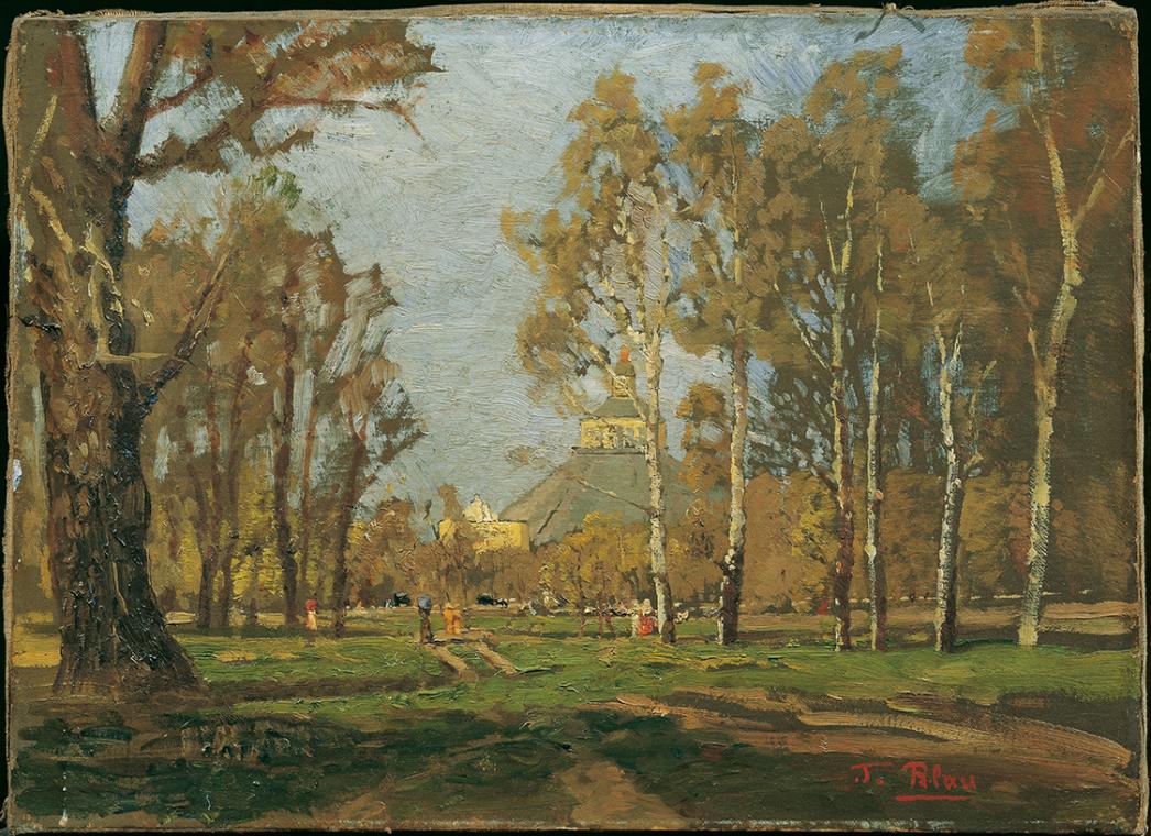 Tina Blau, Im Prater bei der Rotunde, um 1885, Öl auf Leinwand, 33 x 45 cm, Belvedere, Wien, In…