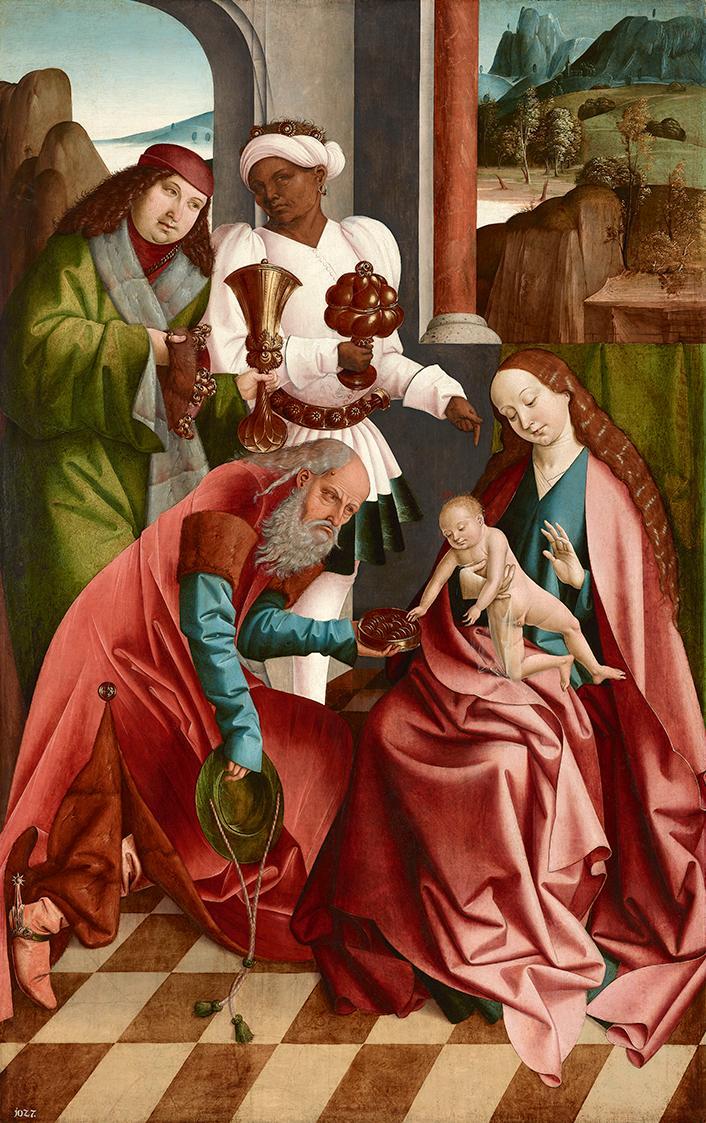 Rueland Frueauf d. Ä., Anbetung der Heiligen Drei Könige, um 1490/1491, Malerei auf Fichtenholz…