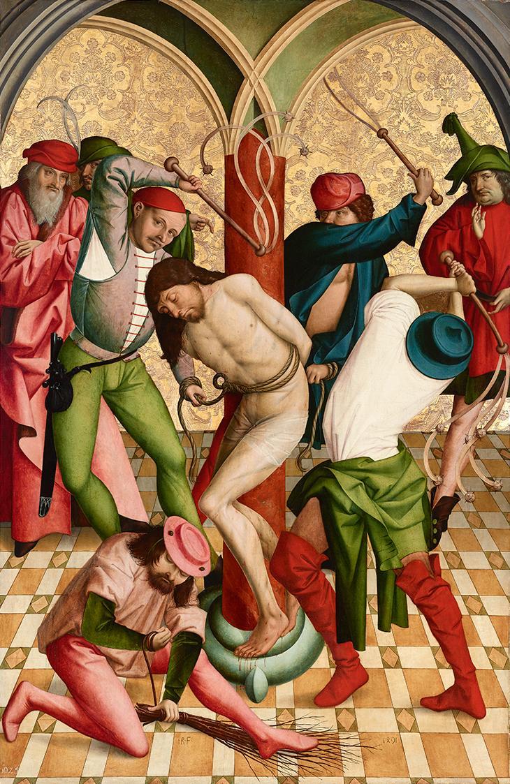 Rueland Frueauf d. Ä., Geißelung Christi, 1491, Malerei auf Fichtenholz, 208,3 × 134,6 cm, Belv…