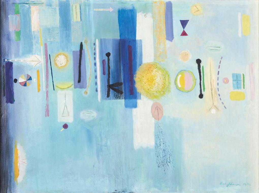 Hans Bischoffshausen, Komposition I, 1955-1956, Öl auf Leinwand, 72 x 97 cm, Artothek des Bunde…