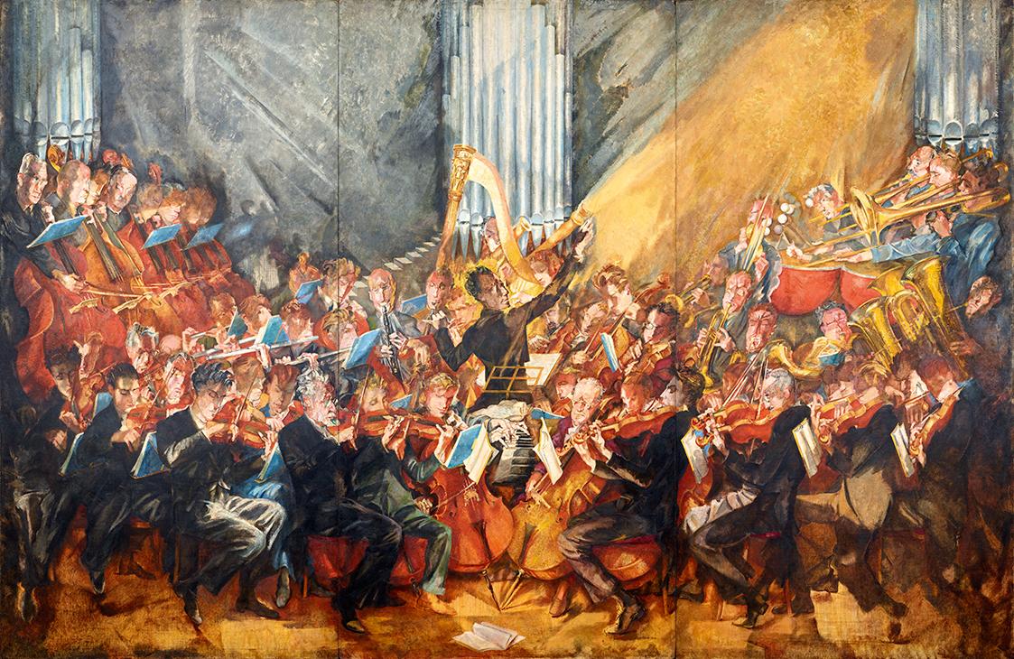 Maximilian Oppenheimer, Die Philharmoniker, 1926-1952, Öl und Tempera auf Leinwand, auf Holz au ...