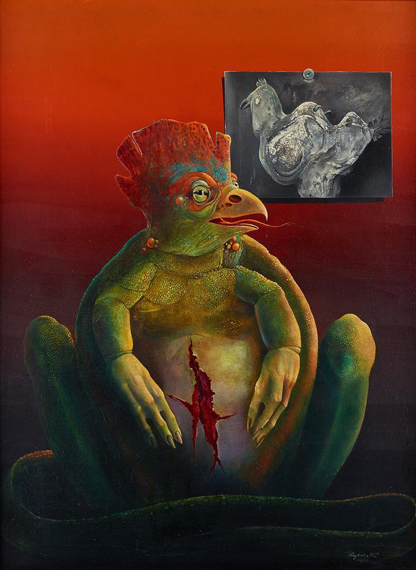Kurt Regschek, Basilisk, 1966, Mischtechnik auf Holz, 64 × 49 cm, Belvedere, Wien, Inv.-Nr. 115…