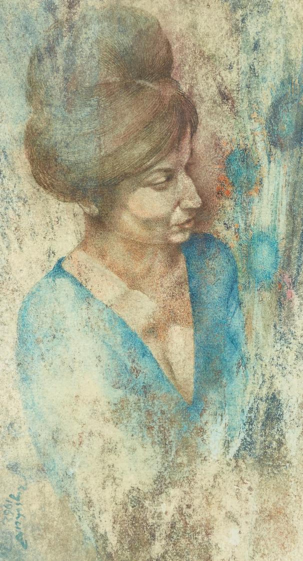 Kurt Regschek, Die Andalusierin, 1962, Aquarell auf Papier, 24 × 13 cm, Schenkung aus Privatbes…