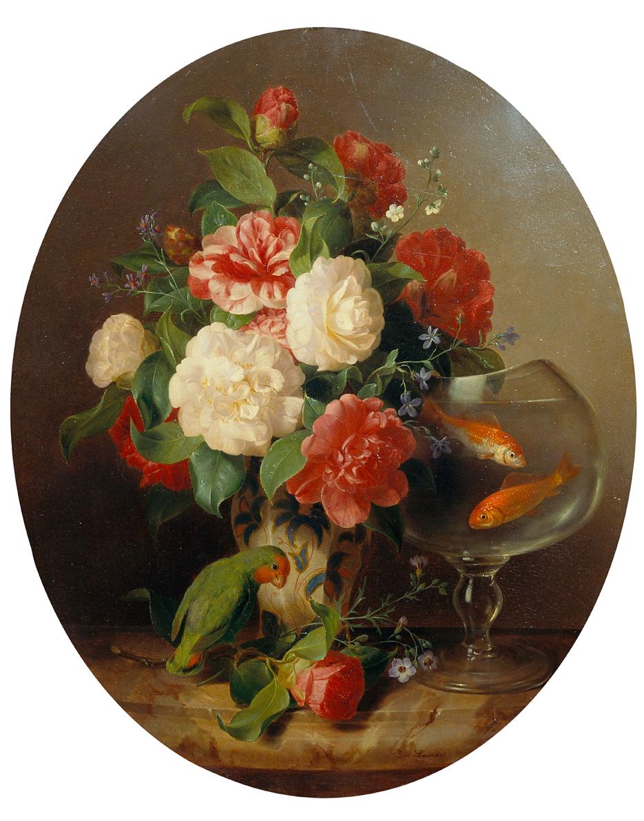 Josef Lauer, Blumenstück mit Goldfischglas, Öl auf Holz, 66 x 53 cm, Belvedere, Wien, Inv.-Nr. …