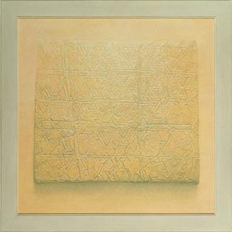 Anne Hauser, Verpackt I, 1995, Acryl, Öl auf Holz, 90 x 90 cm, Belvedere, Wien, Inv.-Nr. 9672