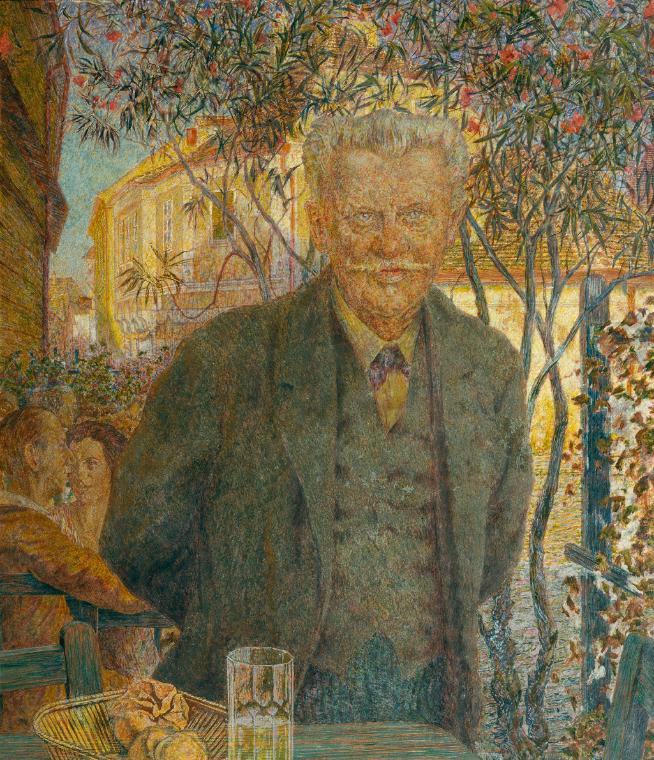 Leopold Blauensteiner, Der Gastwirt Siebenhandl in Melk, um 1920, Öltempera auf Karton, 82,5 x  ...