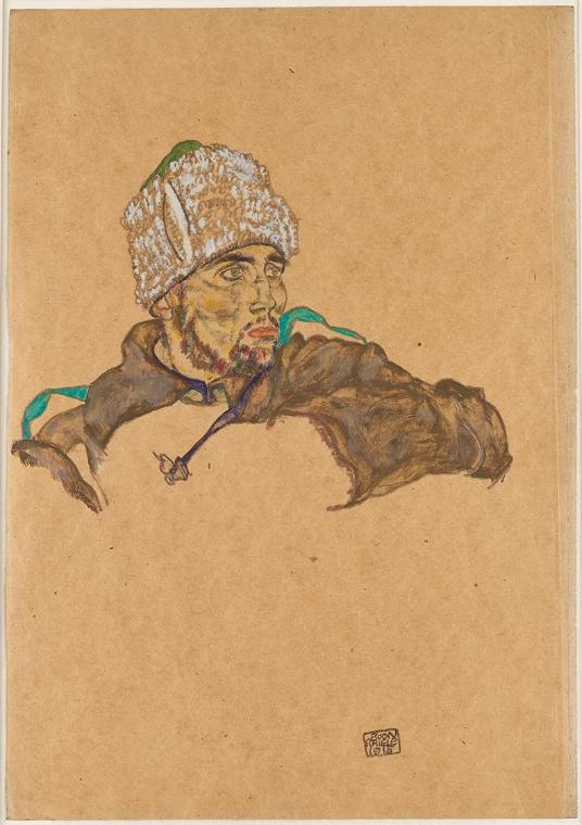Egon Schiele, Russischer Kriegsgefangener, 1915, Gouache und Bleistift auf Papier, 44,5 x 31 cm…