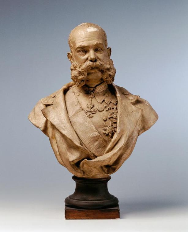 Stefan Schwartz, Kaiser Franz Joseph I., um 1890, Gips, H. inkl. Sockel: 42 cm, Belvedere, Wien…
