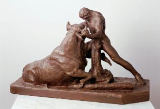 Hermann Vinzenz Heller, Herakles mit dem kretischen Stier, 1943, Gips, bronziert, 41 cm, Belved…